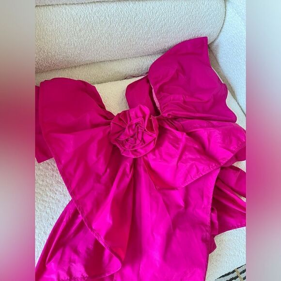 ZARA WOMEN ASYMMETRIC RUFFLED TOP FUCHSIA FLOWER VOLUMINOUS, SIZE S - Picture 9 of 11